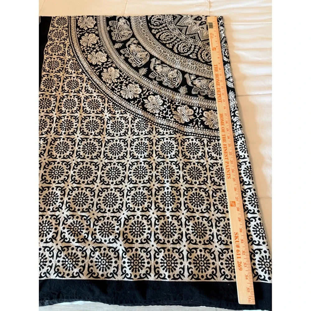 Vintage Black White Elephant Mandala Cotton Tapestry Wall Hanging Made in India